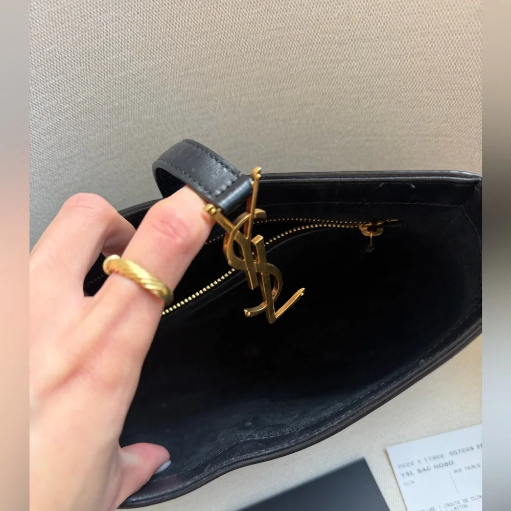 Saint Laurent Le 5 à 7 Hobo Bag Black Smooth Leather Gold Hardware YSL Authentic - Picture 6 of 8